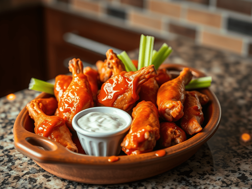 create a highly detailed featured image of classic buffalo wings