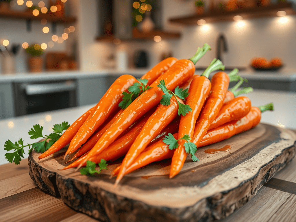 Side dish 1 create a vibrant and mouth watering image of maple glazed carrots