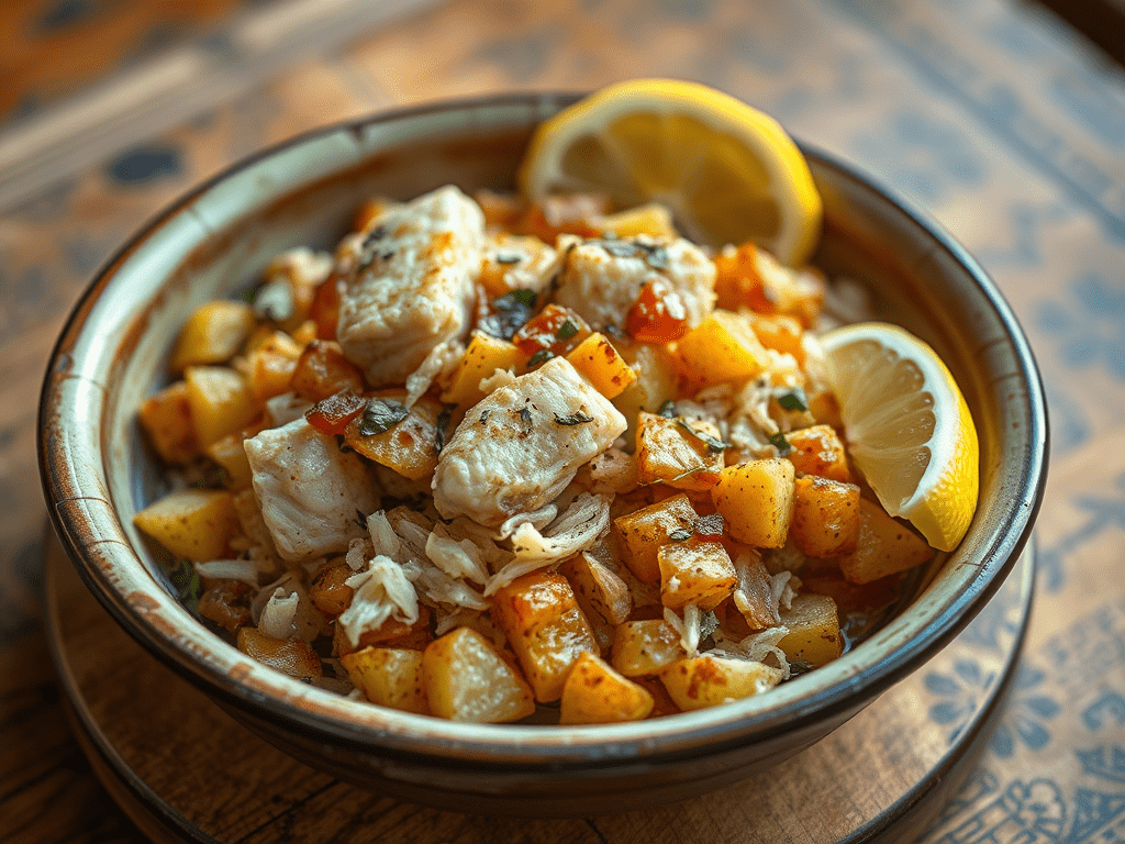 create a high resolution highly detailed image featuring bacalhau a bras