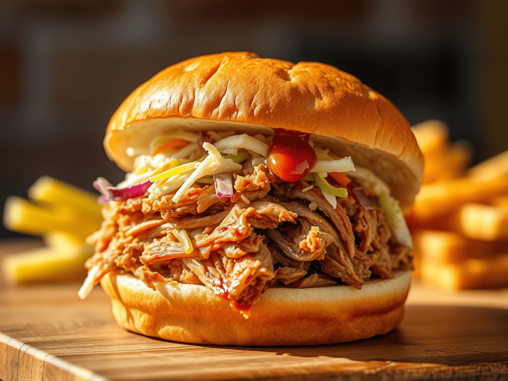 Occasions 12 create a high resolution highly detailed image of a delicious pulled